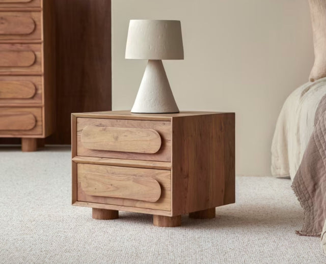 Chicago Solid Wood Two Drawer Bedside Table Furniselan-Natural-Finish