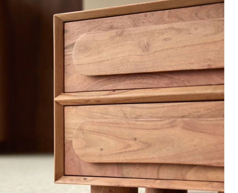 Chicago Solid Wood Two Drawer Bedside Table Furniselan-Natural-Finish
