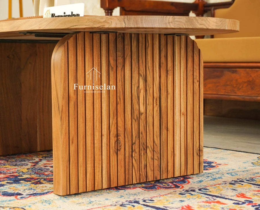 Columbia Solid Wood Oval Coffee Table Furniselan Natural Finish