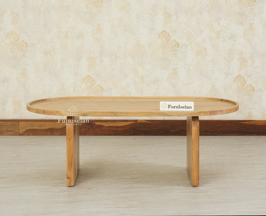 Columbia Solid Wood Oval Coffee Table Furniselan Natural Finish