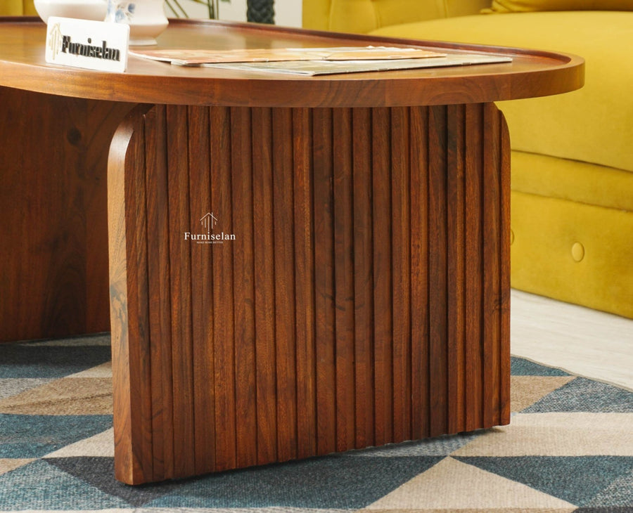 Columbia Solid Wood Oval Coffee Table Furniselan Brown Finish