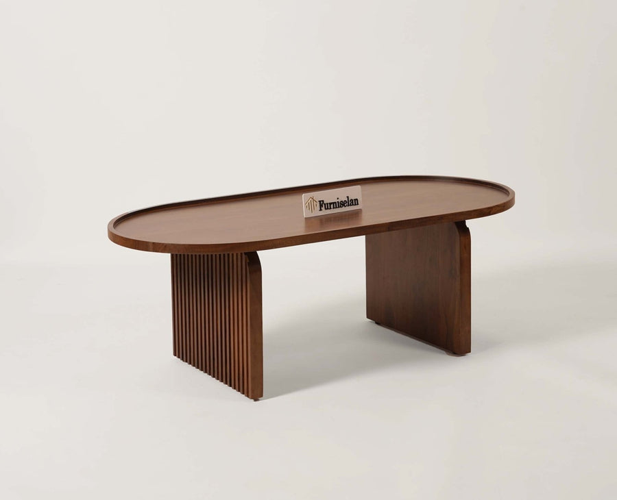 Columbia Solid Wood Oval Coffee Table - Coffee Table - Furniselan  - Teak-Finish