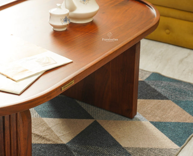 Columbia Solid Wood Oval Coffee Table Furniselan Brown Finish