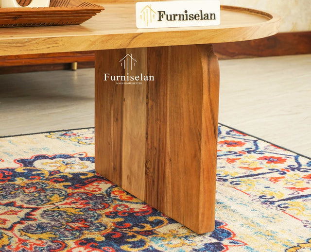 Columbia Solid Wood Oval Coffee Table Furniselan Natural Finish