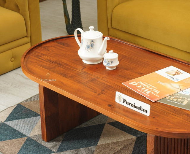 Columbia Solid Wood Oval Coffee Table Furniselan Brown Finish