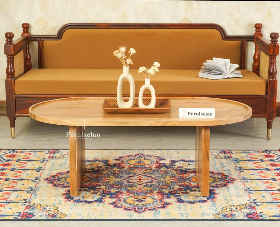 Columbia Solid Wood Oval Coffee Table Furniselan Natural Finsh