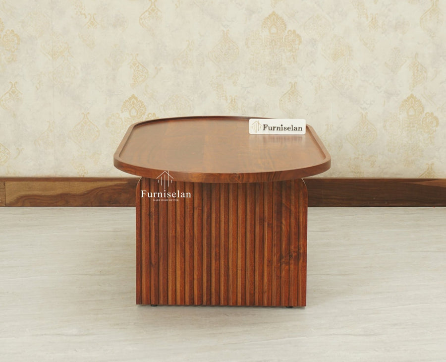 Columbia Solid Wood Oval Coffee Table Furniselan Brown Finish