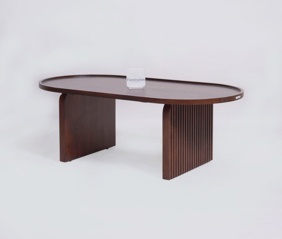 Columbia Solid Wood Oval Coffee Table - Coffee Table - Furniselan  - Teak-Finish