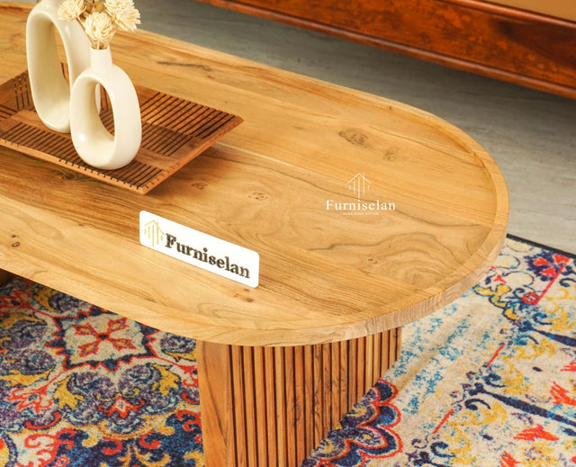 Columbia Solid Wood Oval Coffee Table Furniselan Natural Finsh