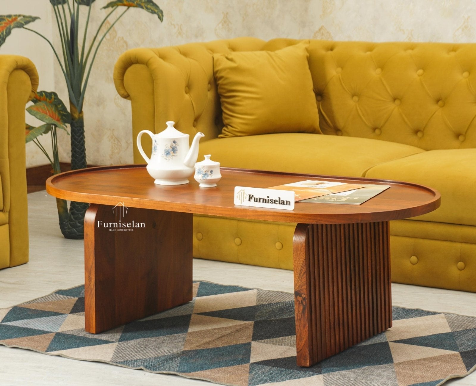 Columbia Solid Wood Oval Coffee Table Furniselan Brown Finish