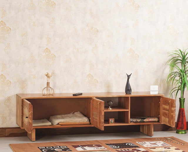 Columbia Solid Wood Tv Cabinet - Tv Cabinet - Furniselan - Natural-Finish