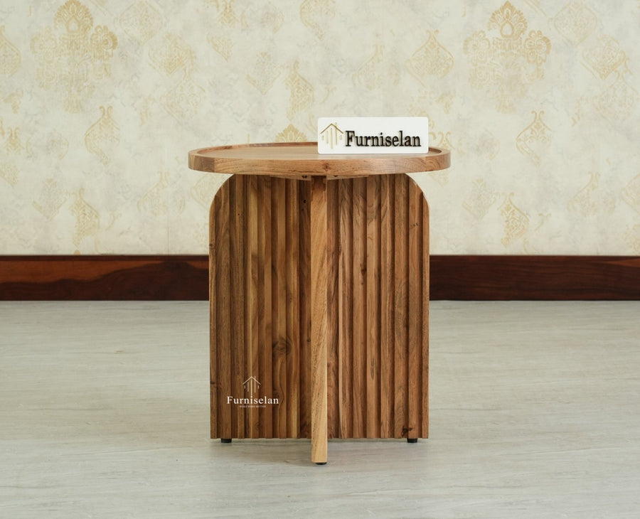 Columbia Wooden Round Side Table Corner Table Natural Finish