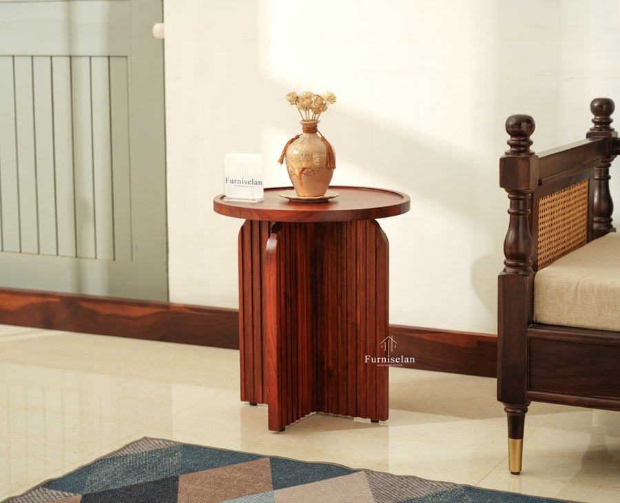 Columbia Wooden Round Side Table Corner Table Brown Finish