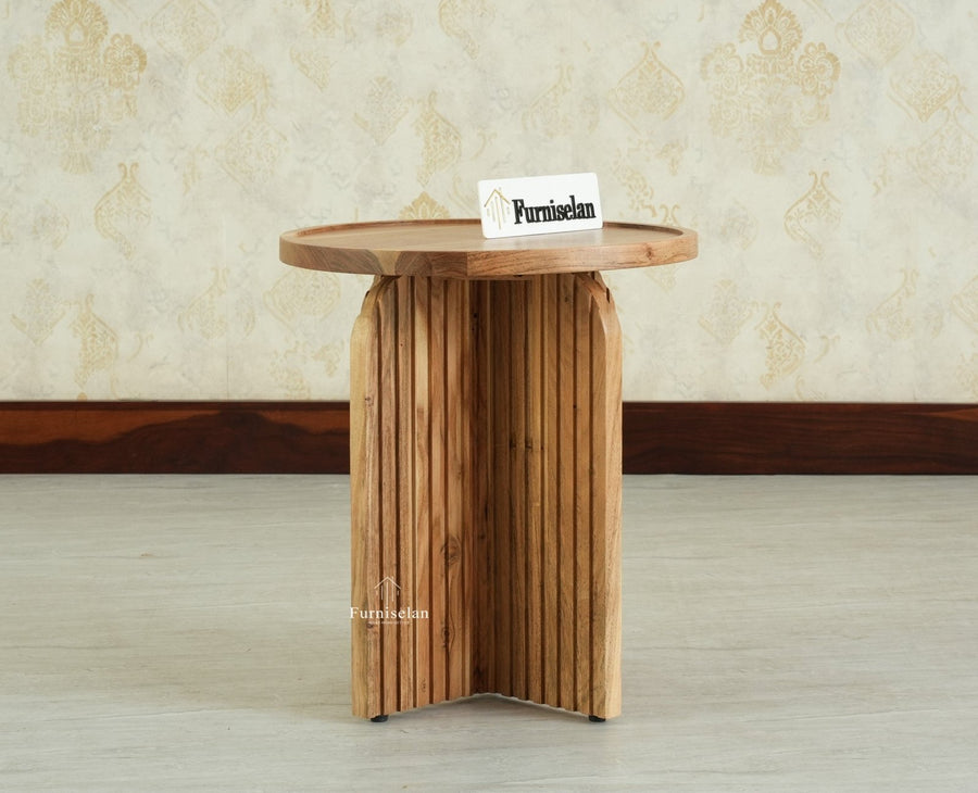 Columbia Wooden Round Side Table Corner Table Natural Finish