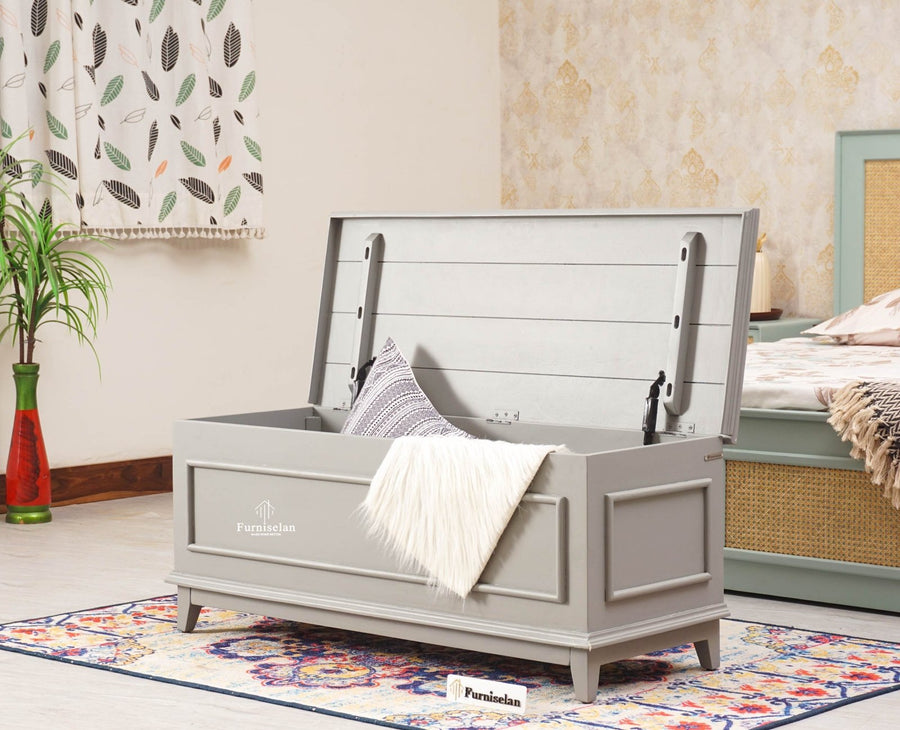 Colva Solid wood Storage Trunk Box - Trunks & Cabinets - Furniselan - Cool-Grey