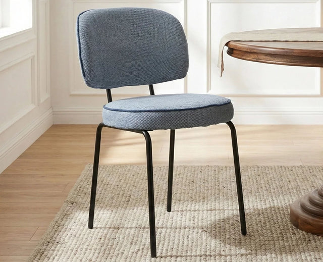 Cotton Relae Dining Chair with Metal – Modern Upholstered Dining Chair with Metal Legs Furniselan Dusty Blue