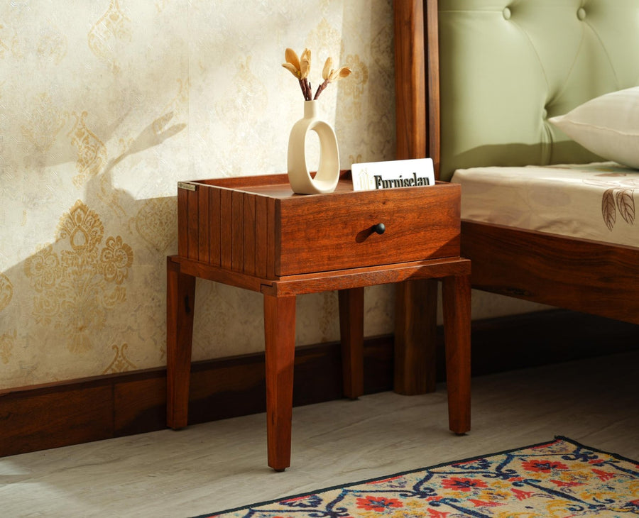 Croatia Solid Wood One Drawer Bedside Table Brown Finish