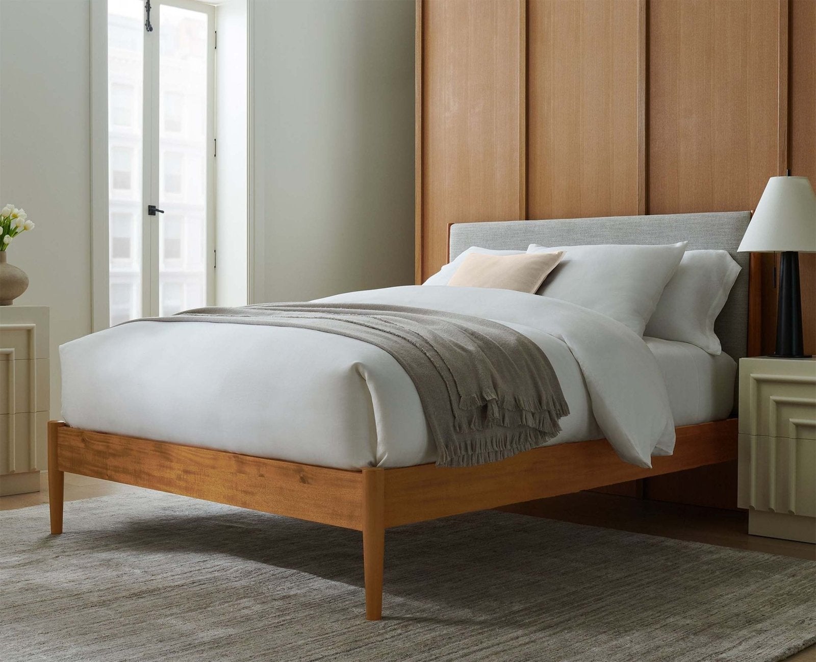 Cusco upholstered headboard Wooden King Size Bed Furniselan Natural Oak