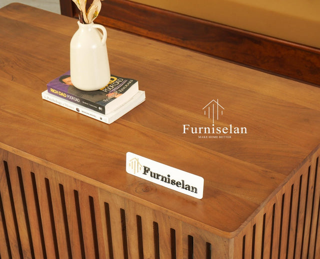 Deccan Slatted Trunk Box Storage Coffee Table Furniselan Teak Finish