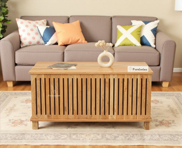 Deccan Slatted Trunk Box Storage Coffee Table - Coffee Table - Furniselan - Natural Finish
