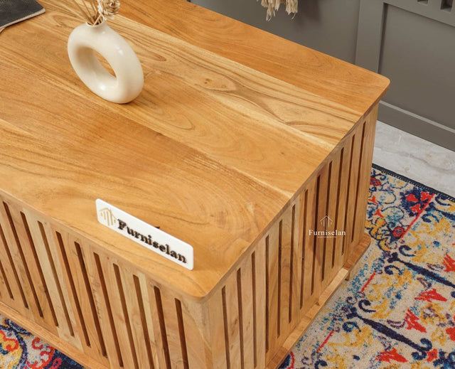 Deccan Slatted Trunk Box Storage Coffee Table - Coffee Table - Furniselan - Natural Finish