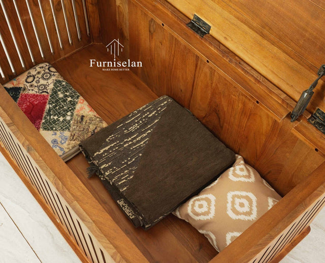 Deccan Slatted Trunk Box Storage Coffee Table Furniselan Teak Finish