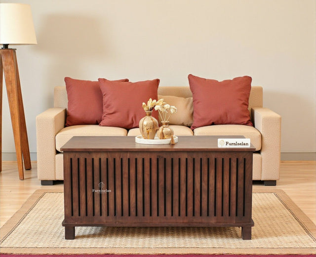 Deccan Slatted Trunk Box Storage Coffee Table - Coffee Table - Furniselan - Grey Finish