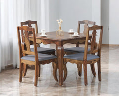 Denmark 4 Seater Dining Set  With 4 Chairs Furniselan - Teak-Finish