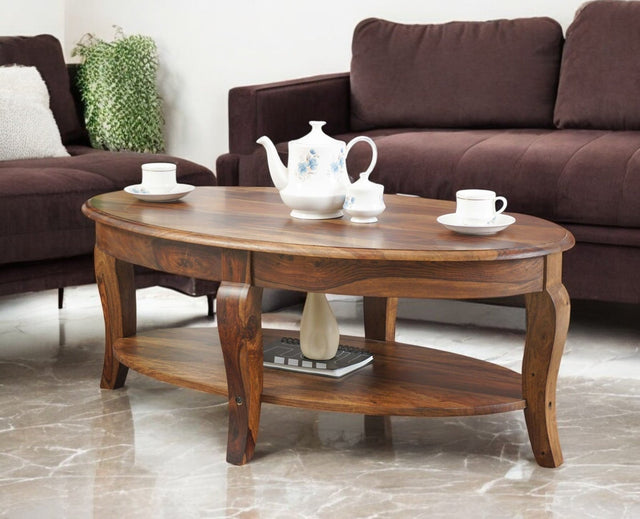 Denmark Sheesham Wood Oval Coffee Table Furniselan - Teak-Finish