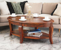 Denmark Sheesham Wood Oval Coffee Table Furniselan - Maple-Finish