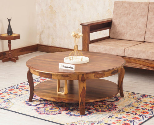 Denmark Sheesham Wood Round Coffee Table - Coffee Table - Furniselan - Teak-Finish
