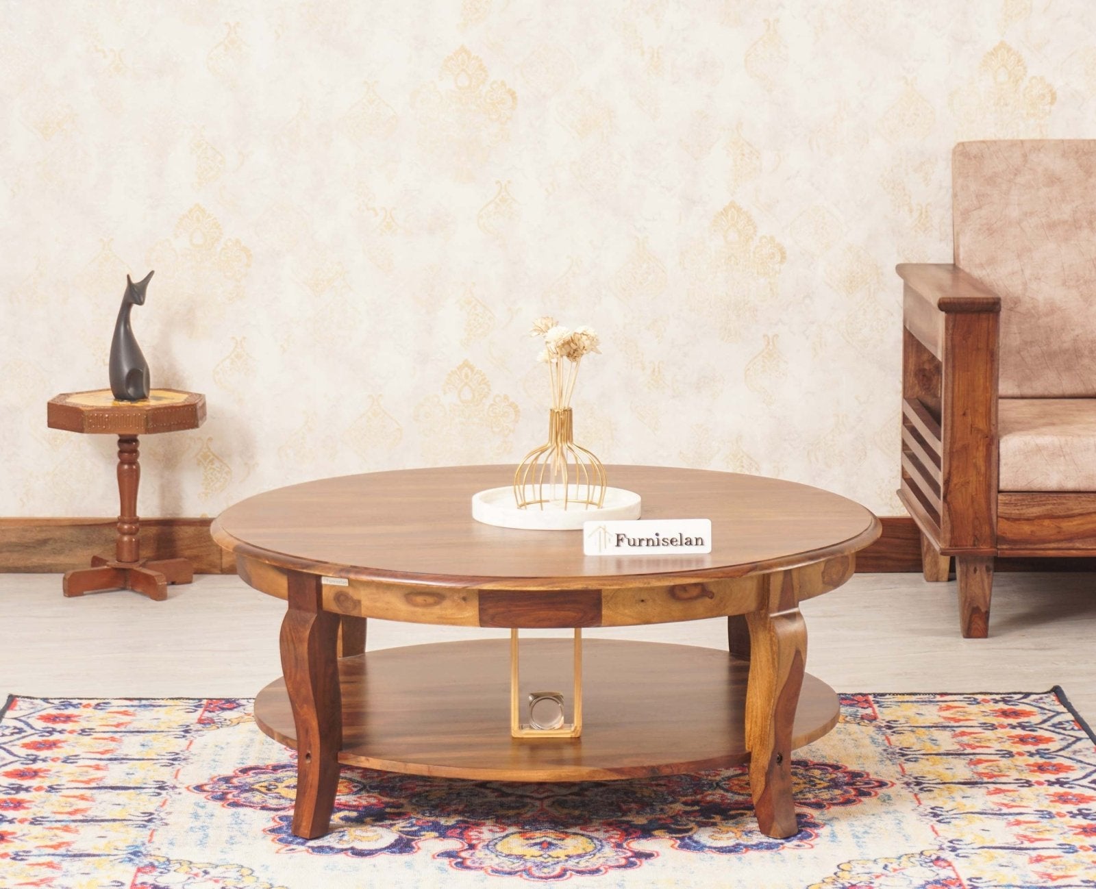 Denmark Sheesham Wood Round Coffee Table - Coffee Table - Furniselan - Teak-Finish