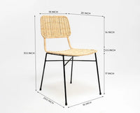 Dosly Rattan Pulut Iron Chair  – Modern Upholstered Dining Chair for Home & Café Light Tan