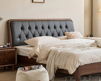 Dubai Luxury Wooden King Bed with Upholstered Headboard Furniselan Teak Finish