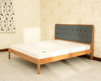 Dubai Luxury Wooden King Bed with Upholstered Headboard Natural Finish