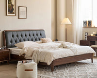 Dubai Luxury Wooden King Bed with Upholstered Headboard Furniselan Teak Finish