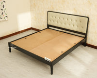 Dubai Luxury Wooden King Bed with Upholstered Headboard Black Finish