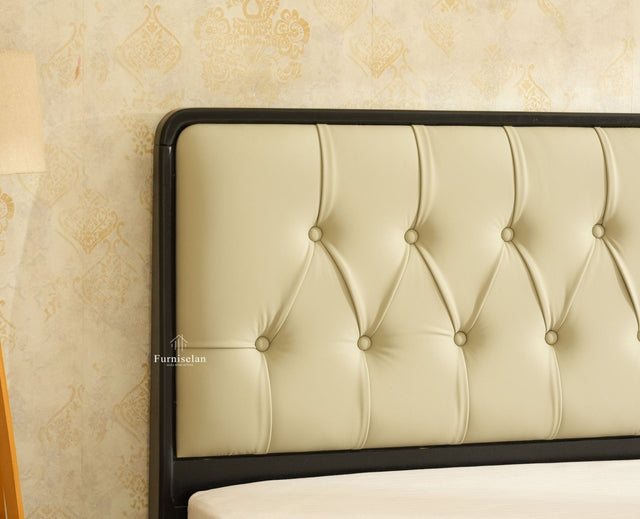 Dubai Luxury Wooden King Bed with Upholstered Headboard Black Finish