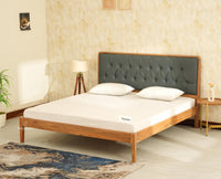 Dubai Luxury Wooden King Bed with Upholstered Headboard Natural Finish