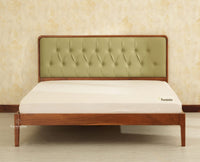 Dubai Luxury Wooden Queen Bed with Upholstered Headboard Teak Finish