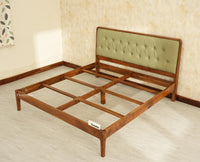 Dubai Luxury Wooden Queen Bed with Upholstered Headboard Teak Finish