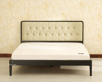 Dubai Luxury Wooden Queen Bed with Upholstered Headboard Black Finish
