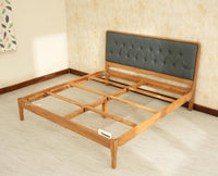 Dubai Luxury Wooden Queen Bed with Upholstered Headboard Natural Finish
