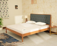 Dubai Luxury Wooden Queen Bed with Upholstered Headboard Natural Finish