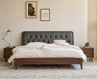 Dubai Luxury Wooden Queen Bed with Upholstered Headboard Furniselan Teak Finish