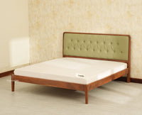 Dubai Luxury Wooden Queen Bed with Upholstered Headboard Teak Finish