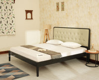Dubai Luxury Wooden Queen Bed with Upholstered Headboard Black Finish