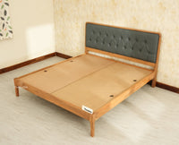 Dubai Luxury Wooden Queen Bed with Upholstered Headboard Natural Finish