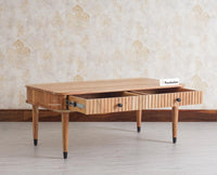 Eiffel Solid Wood Coffee Table Two Drawer - Coffee Table - Furniselan - Natural-Finish