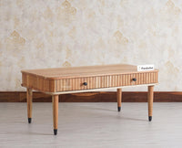 Eiffel Solid Wood Coffee Table Two Drawer - Coffee Table - Furniselan - Natural-Finish